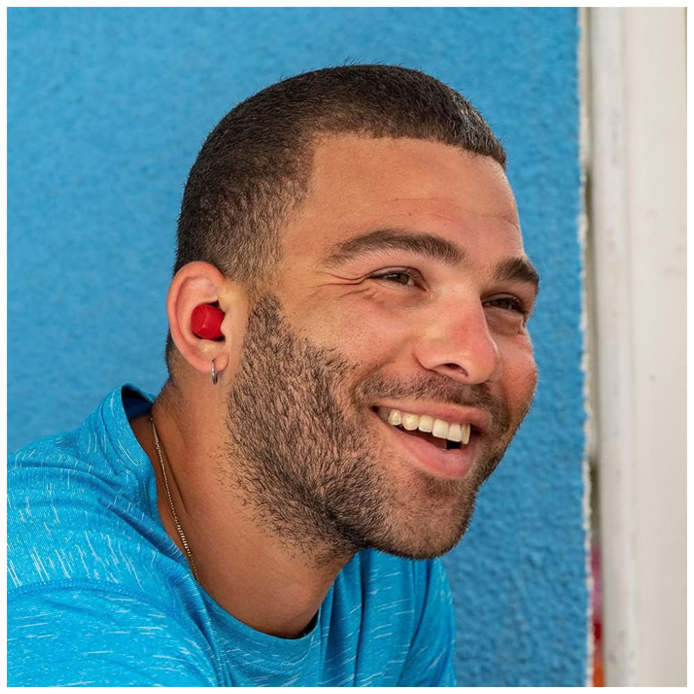 Miniatura Fones de Ouvido Bluetooth com Estojo de Carregamento e Resistência ao Suor IPX4, JLab Go Air Pop, Vermelho