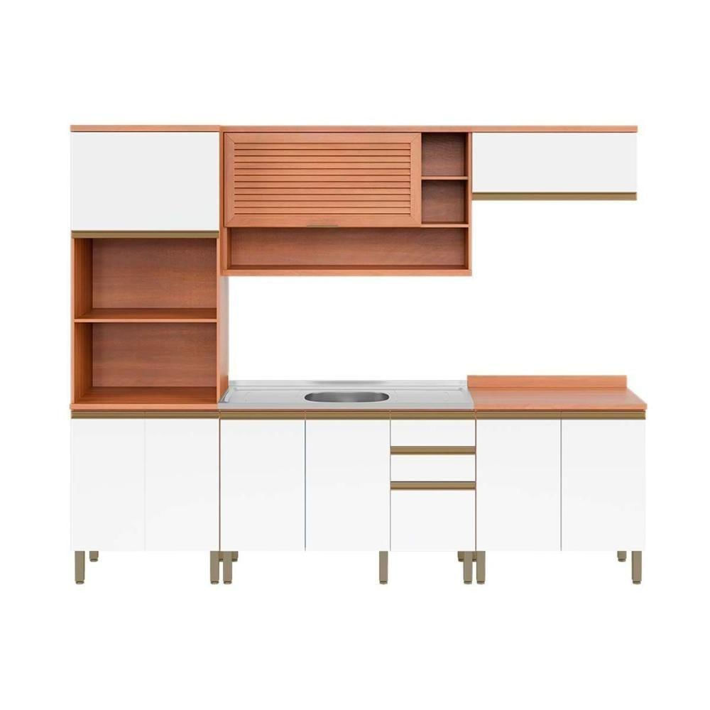 Cozinha Modulada Macadâmia 5 Peças (2aéreos+2balcões+1paneleiro) Czc25 Freijo-grafite