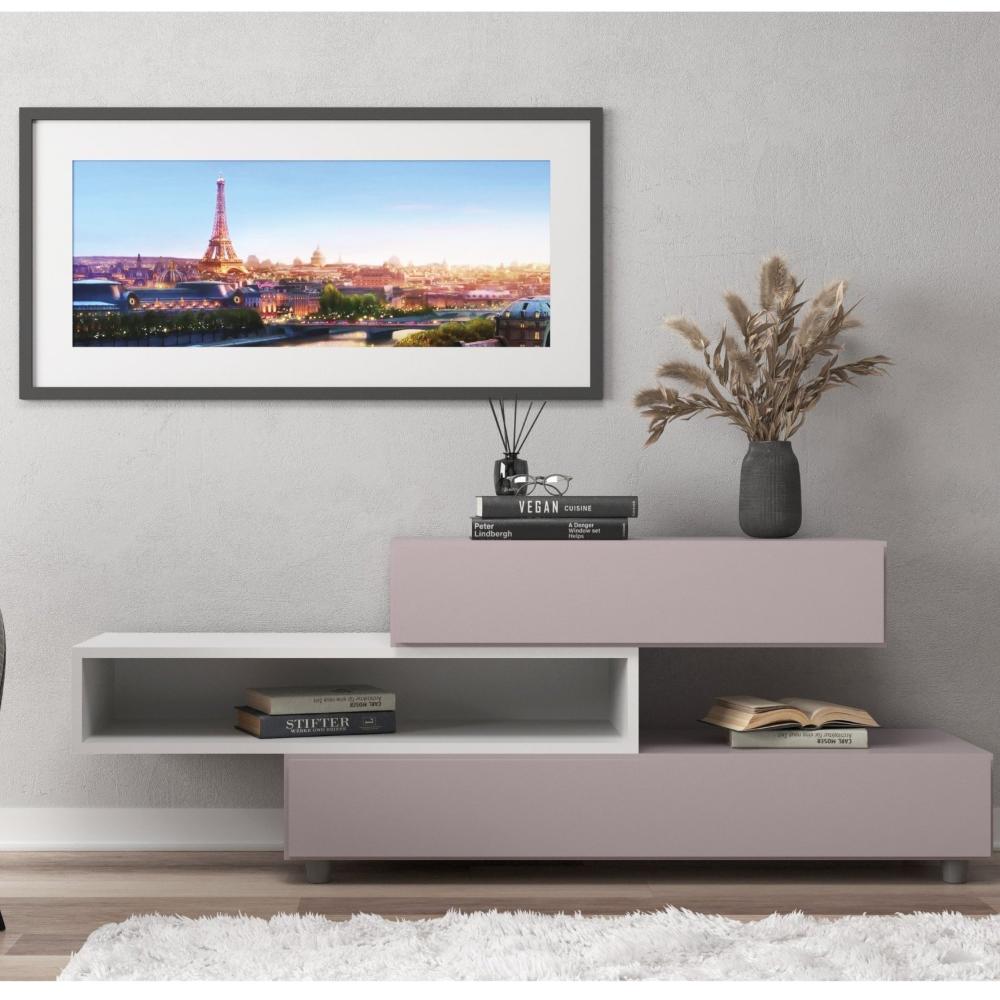 Miniatura Rack Aparador para TV até 40 Polegadas 2 Portas 1 Nicho Florida J Carvalho Branco/Fumê