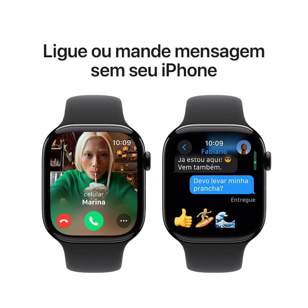 Apple Watch Series 10 GPS • Caixa preta brilhante de alumínio – 46 mm • Pulseira esportiva preta – P/M