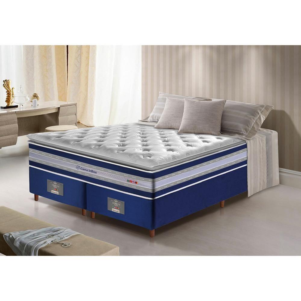 Miniatura Conjunto Cama Box Queen De Molas Ensacadas D33 Com Pillow Top Cama Inbox Select 158x198x71 Azul