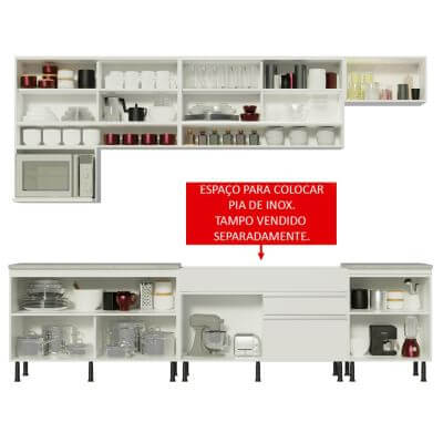 Miniatura Cozinha Completa Madesa Verona com Armário e Balcão (Sem Tampo,Pia e Rodapé) Branco Cor:Branco