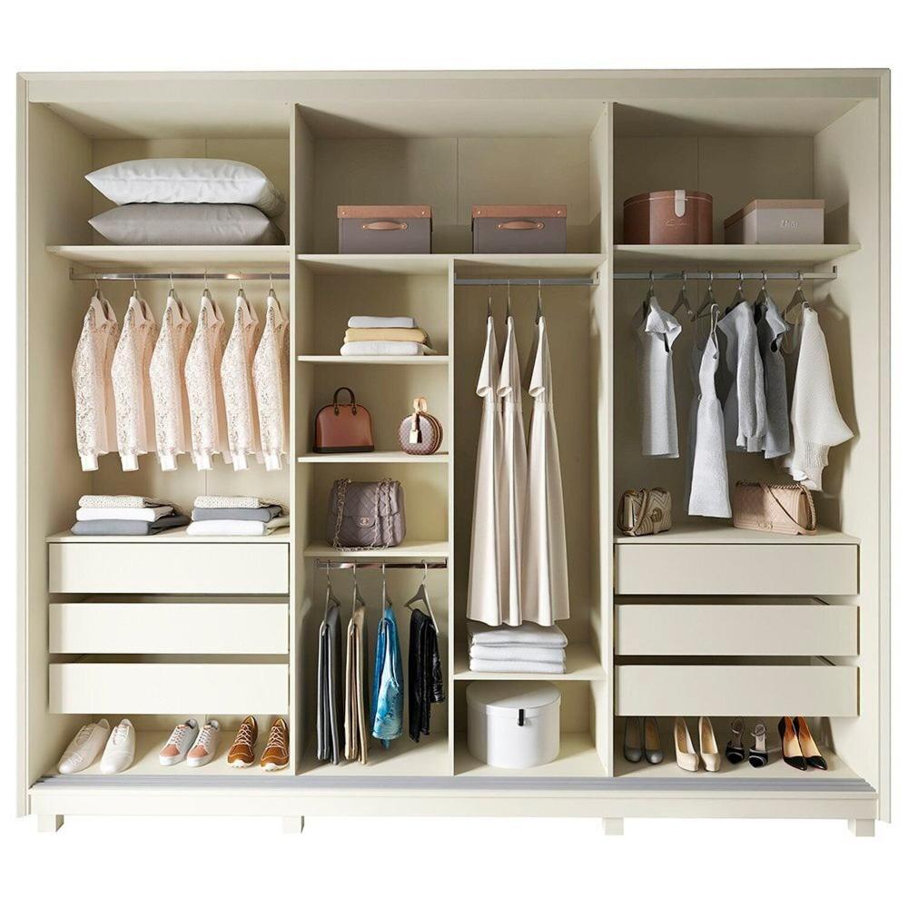 Miniatura Guarda-roupa Casal 3 Portas Reflecta com Pés e Led 100% Mdf Platinum Off White