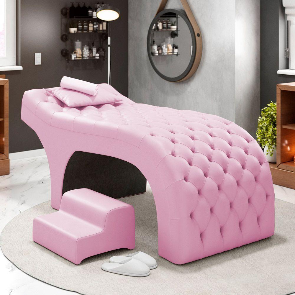 Maca Salão De Beleza E Puff 190X70Cm Suede Rosa