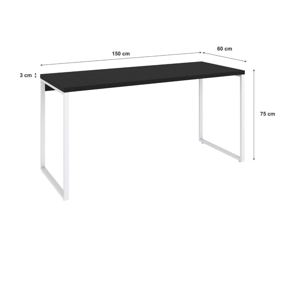 Miniatura Mesa para Escritório Diretor Estilo Industrial 150cm Kuadra Preto Ônix/Est.Branca