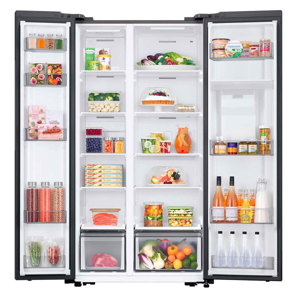 Geladeira Side by Side RS57 SmartThings Inox com Dispenser de Água, AI Energy Mode e SpaceMax 560 Litros Samsung Inox - 110V