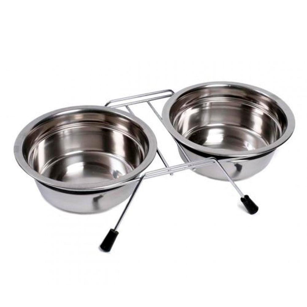 Comedouro e Bebedouro Me.Au Pet Duplo Inox para Cães e Gatos - 236 mL