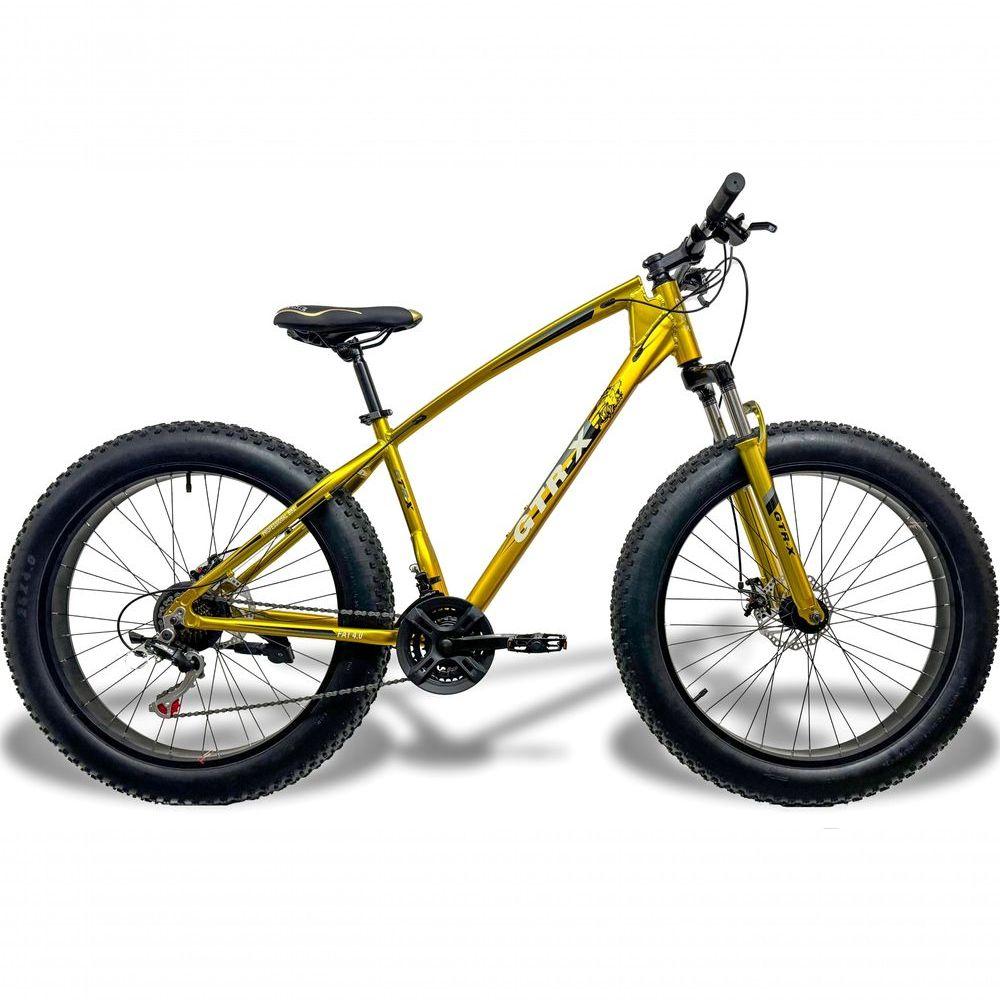Miniatura Bicicleta Fat Bike Aro 26 Freios Disco Alumínio Shimano Quadro 17 GTR-X Dourado