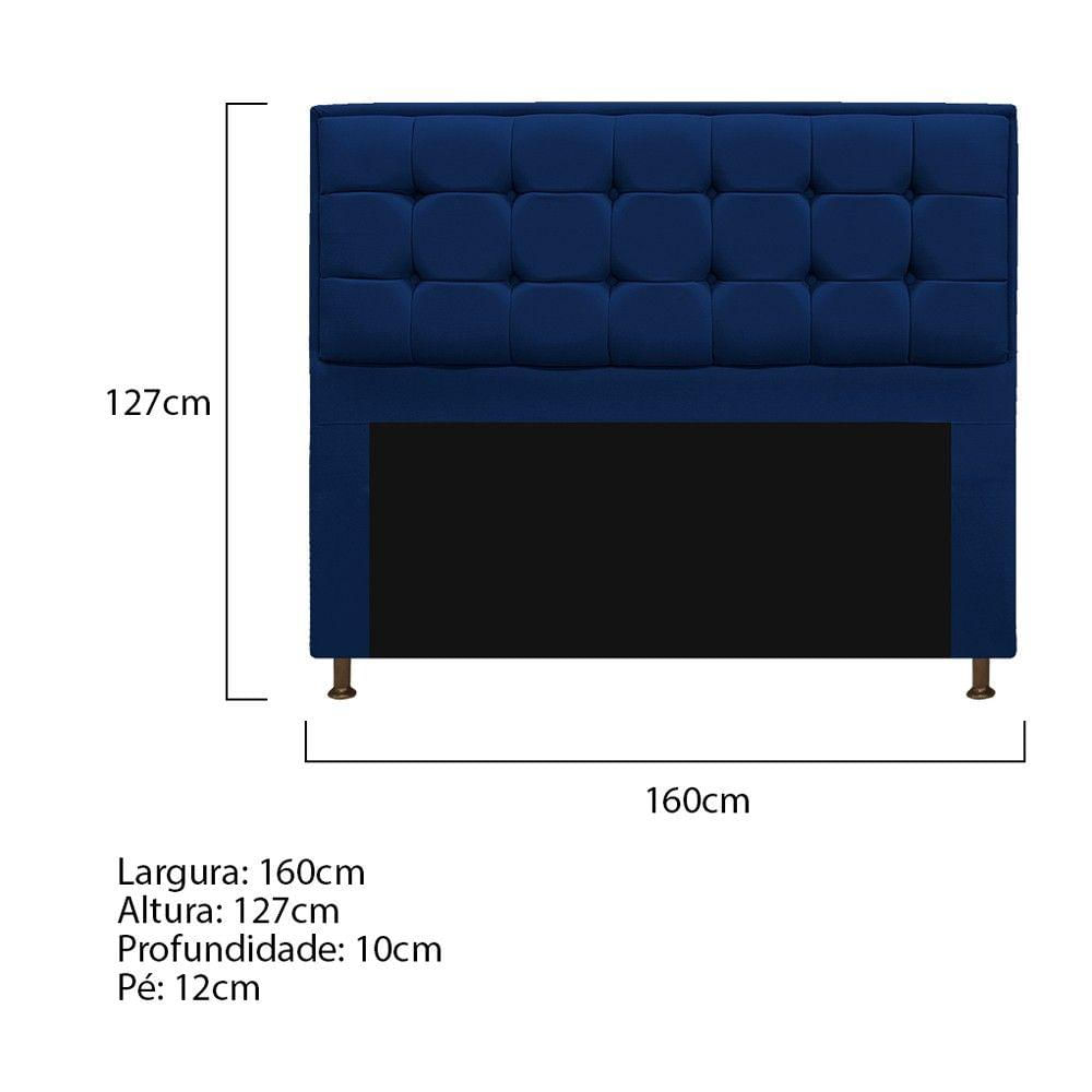 Miniatura Cabeceira E Calçadeira Copenhague 160 Cm Queen Size Suede Azul Marinho