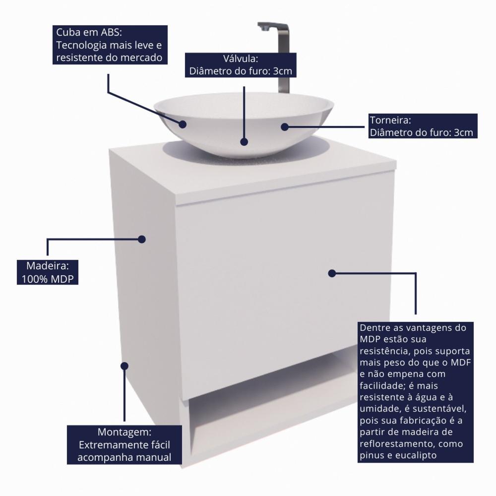 Gabinete Armário para Banheiro com Cuba e Espelho 40cm Branco