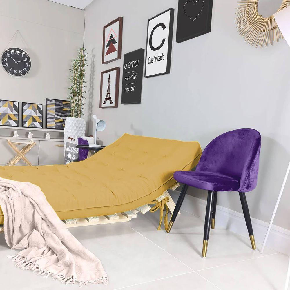 Miniatura Futon Casal Tokio Sofa Cama Amarelo Acquablock Com Madeira Maciça
