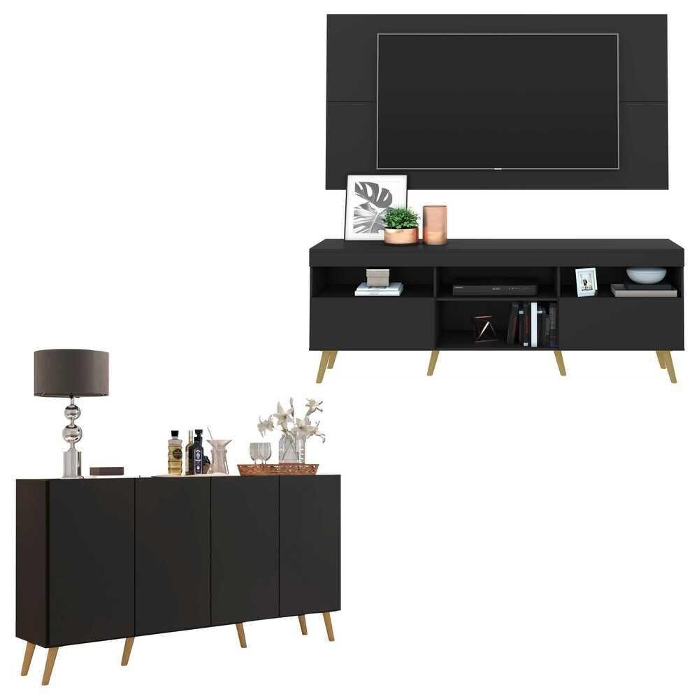 Miniatura Conjunto Sala De Estar Rack/painel Tv/aparador Multimóveis Sofia Preto/natural