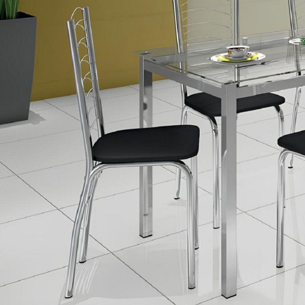Conjunto De Mesa Ornata 125x75cm Com 4 Cadeiras ágata Cromado E Tampo De Vidro Tubform Cromo E Preto