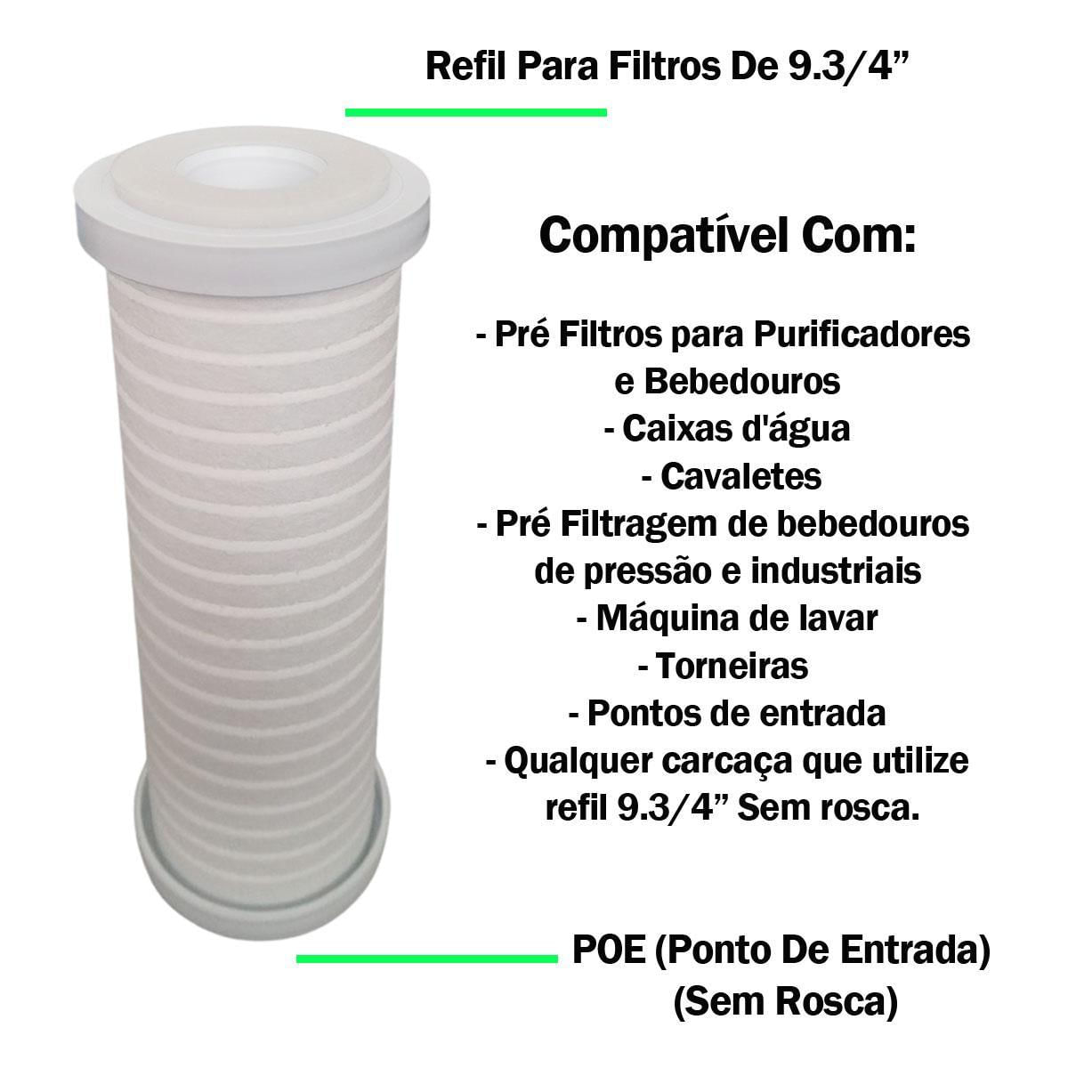 Refil Polipropileno 9.3/4 Compatível Filtro Caixa D' Água