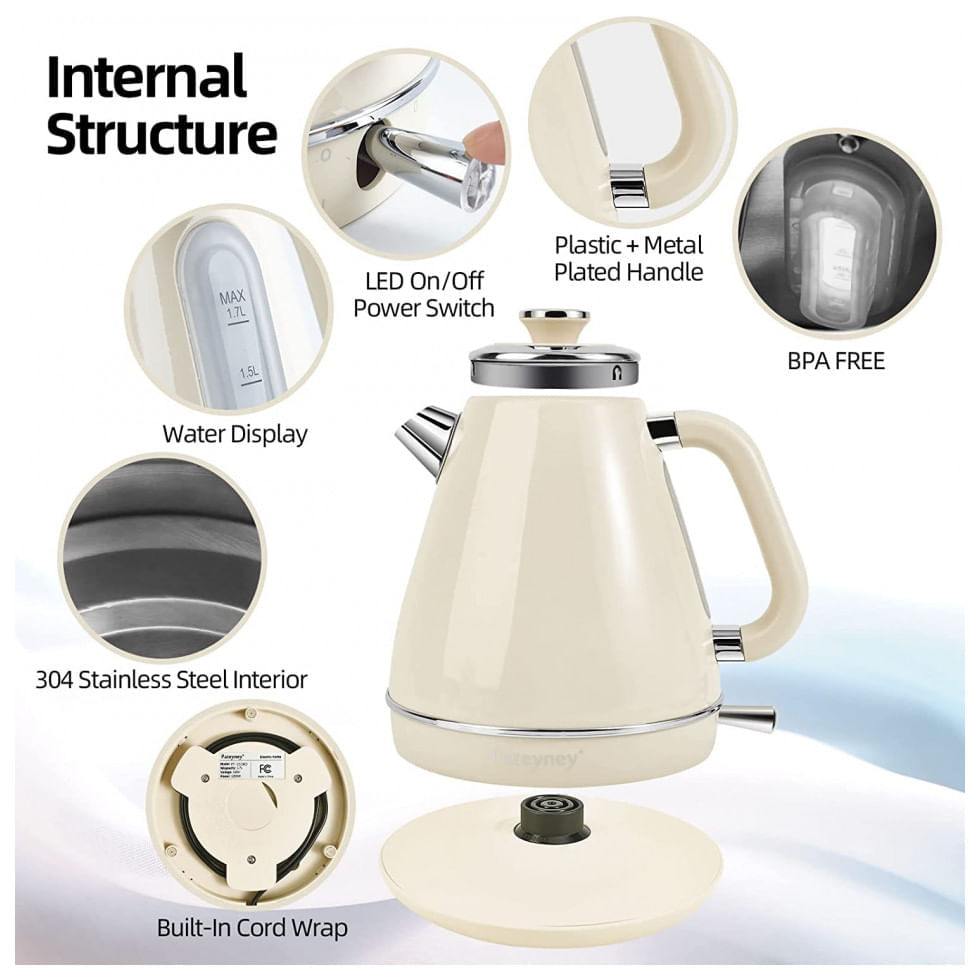 Chaleira Elétrica Retrô Pateyney 1,7 Litros com Termostato 1200W 110V Creme