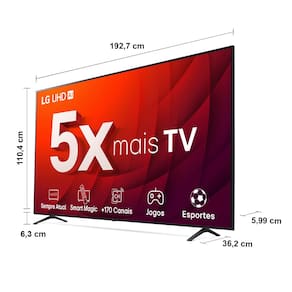 Smart TV 86" 4K LG 86UR8750PSA com processador ThinQ AI, WebOS, AI Brightness Control, HDR, Bluetooth, Alexa Built In e Controle Smart Magic