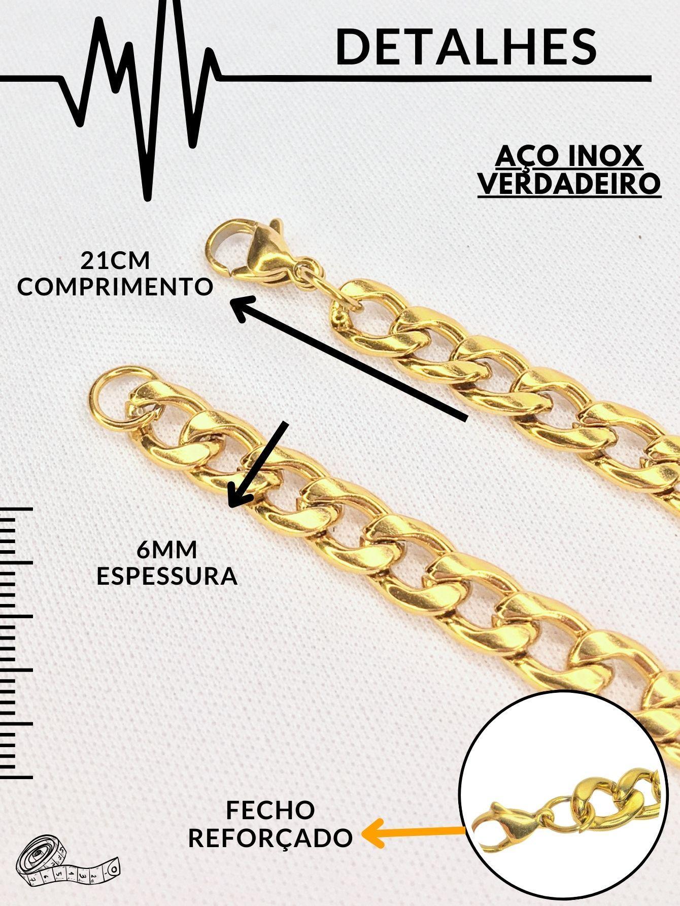 Pulseira Masculina Dourada Grumet Cubana 1X1 6Mm Aço