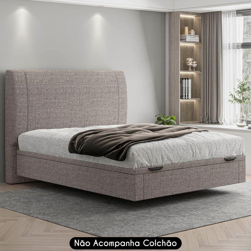 Miniatura Cama Casal Flutuante Baú Cabeceira 140cm Fly S05 Linho Marrom - Mpozenato