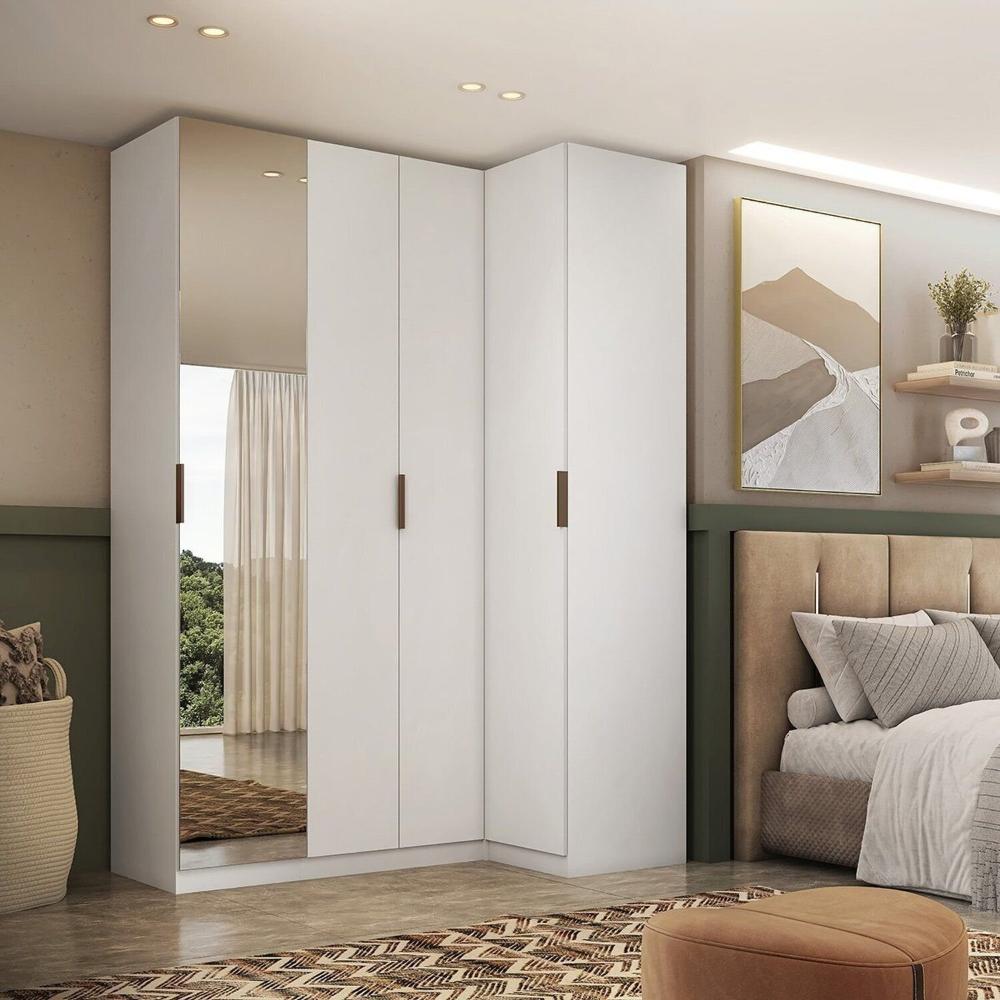 Miniatura Guarda-roupa de Canto Reto 4 Portas Espelho Altezza Slim Branco