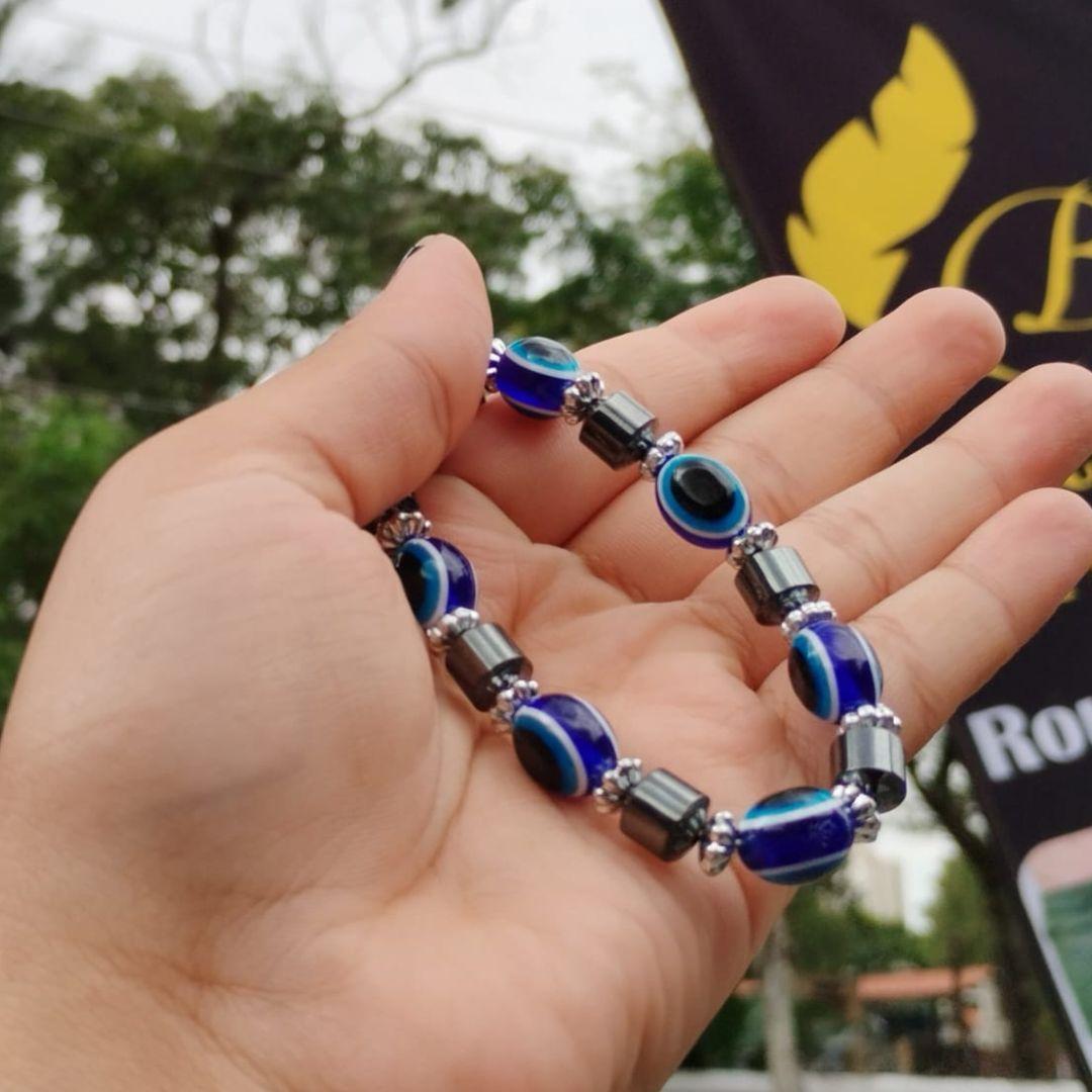 Miniatura Pulseira Olho Grego Azul Pedra Natural Inveja Mal Olhado Uni