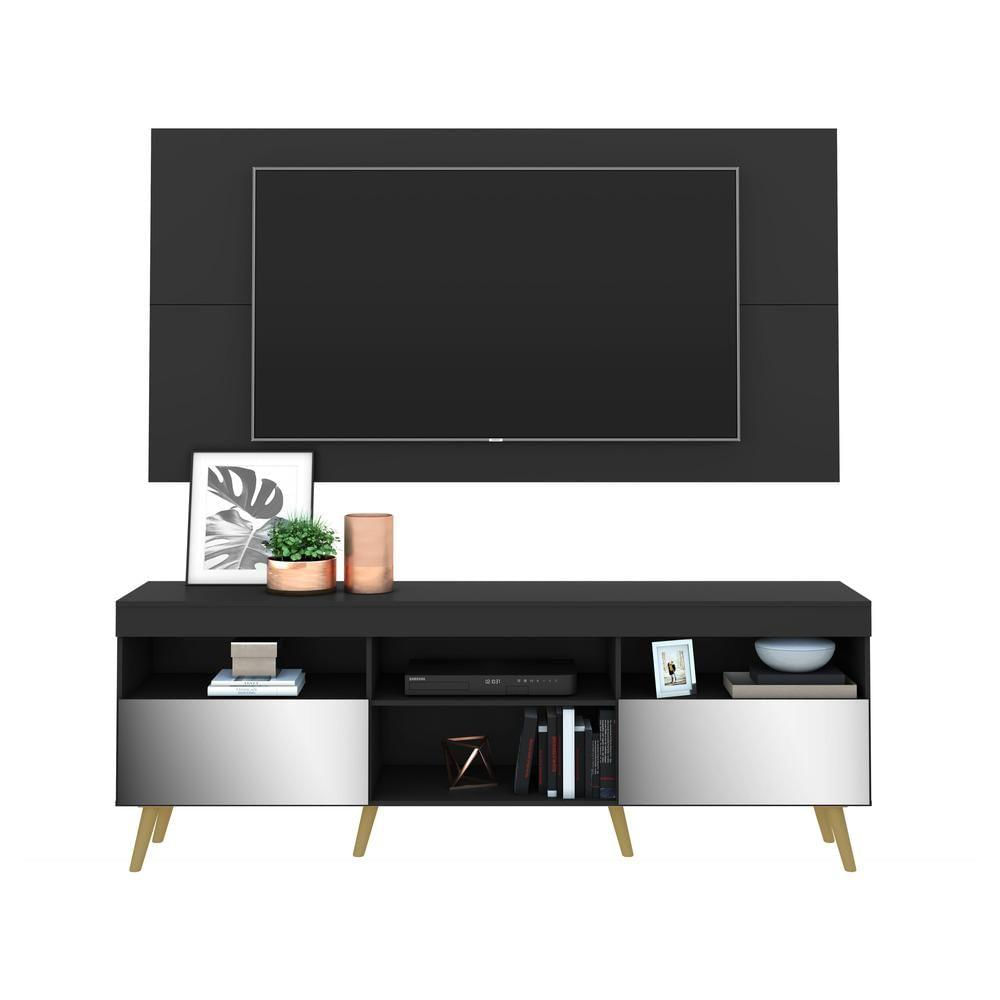 Miniatura Rack com Painel TV até 65" Espelho e Pés Retrô Multimóveis