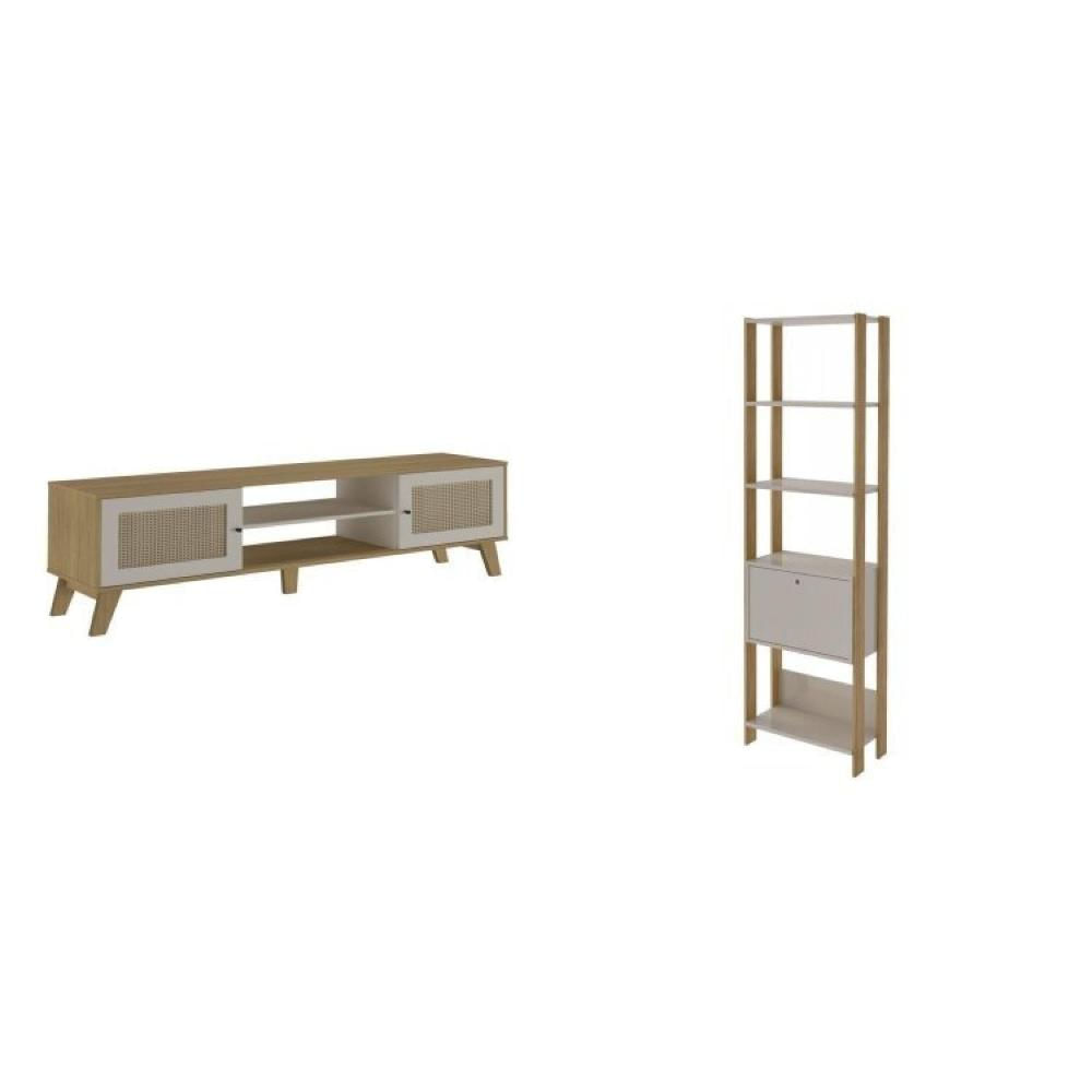 Miniatura Sala de Estar Completa Rack com Estante Memphis Match Carvalho/Off White