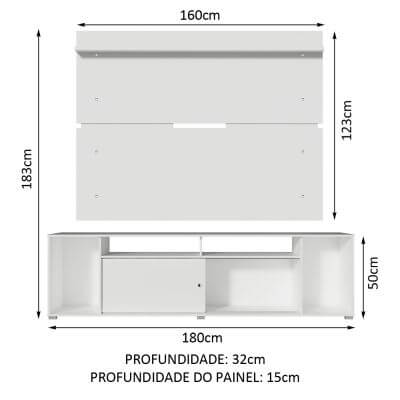 Miniatura Rack Madesa Cancun e Painel para TV até 65 Polegadas - Branco Cor:Branco
