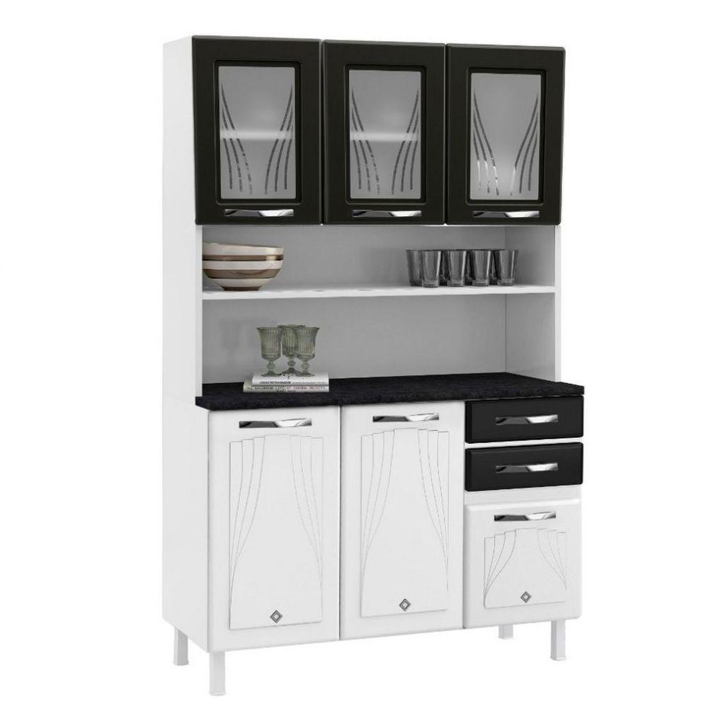 Miniatura Kit Cozinha Star 3 Portas De Vidro Com 2 Gavetas Telasul Preto
