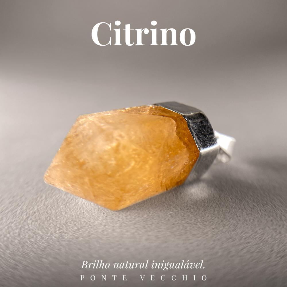 Miniatura Colar Prata 925 Citrino Obelisco Lapidado Prata Verdadeiro