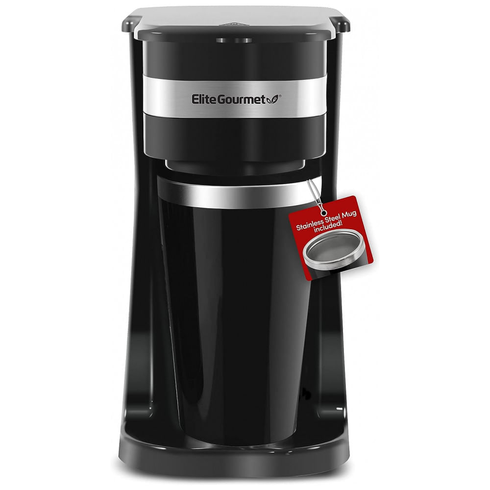 Miniatura Cafeteira Elétrica Compacta com Caneca Térmica para Viagem 400 mL, Elite Gourmet EHC113 110V 600W, Preta