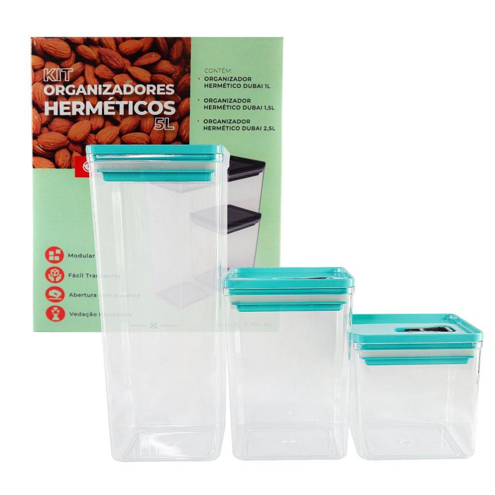 Miniatura Kit 3 Potes Organizador Alimentos Hermético Verde 5 Litros