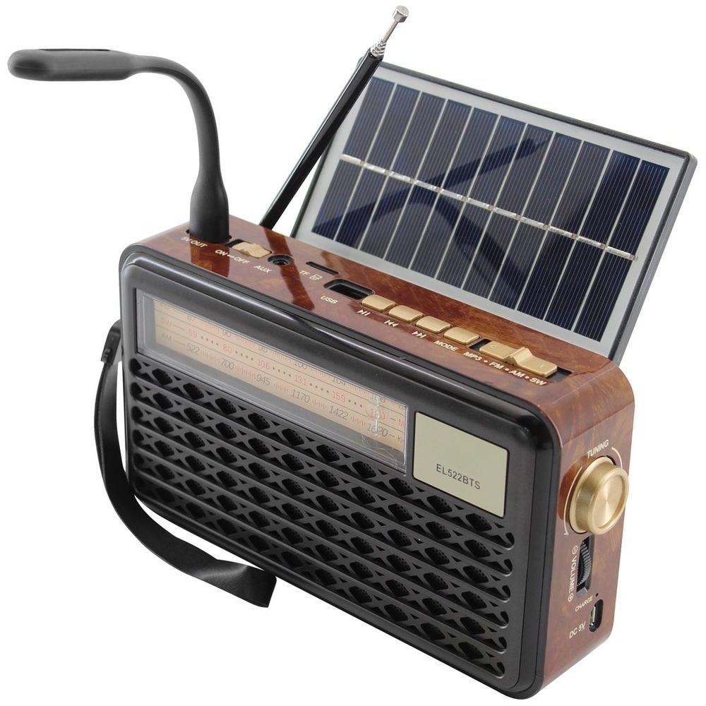Miniatura Caixa De Som Bluetooth Com Painel Solar Rádio Fm El522 Preto