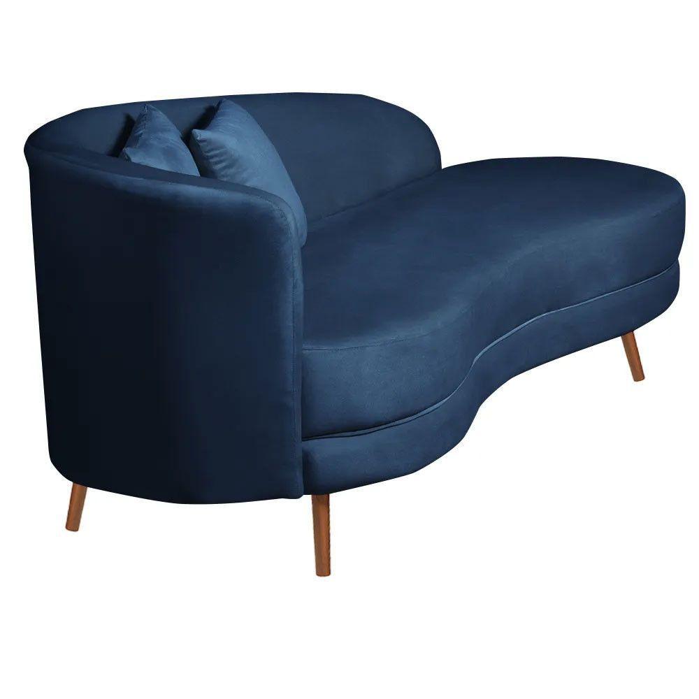 Miniatura Chaise Longue Divã Emili Em Madeira De Reflorestamento 160cm Veludo Speciale Home Azul