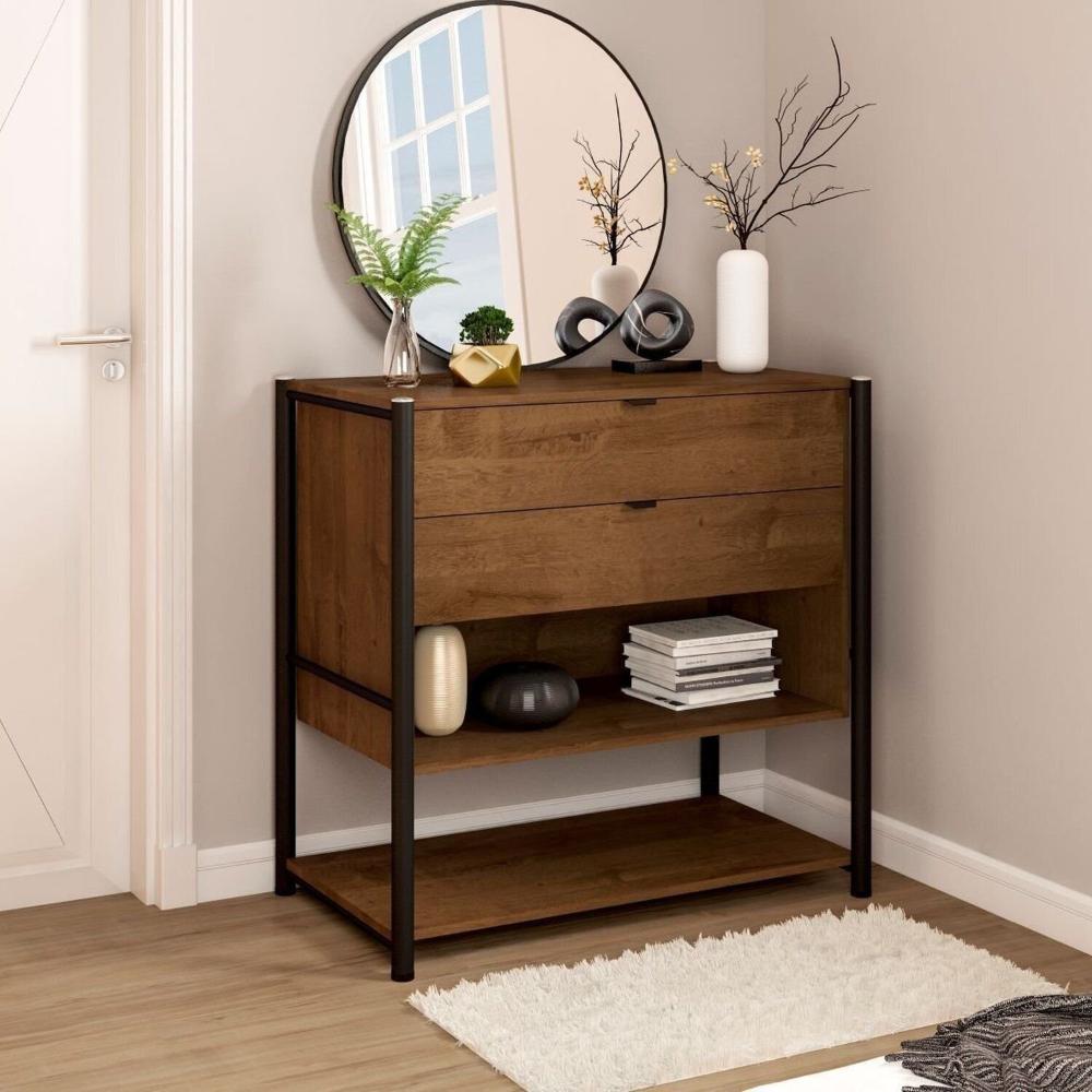 Miniatura Cômoda para Quarto Moderna 2 Gavetas 2 Prateleiras Preto/Marrom