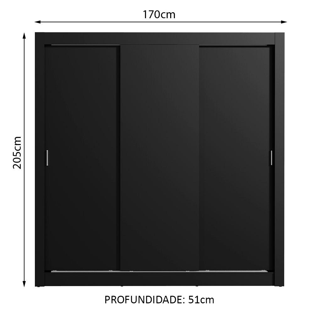 Miniatura Guarda Roupa Casal Madesa Mônaco 3 Portas de Correr - Preto Preto