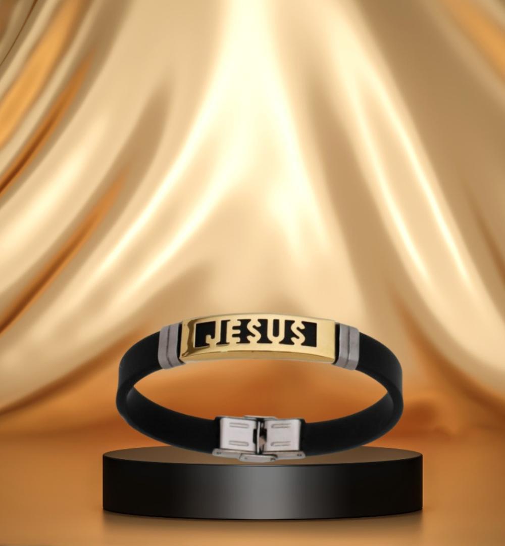 Miniatura Pulseira Silicone E Aço Inox Masculina Jesus Premium Quality