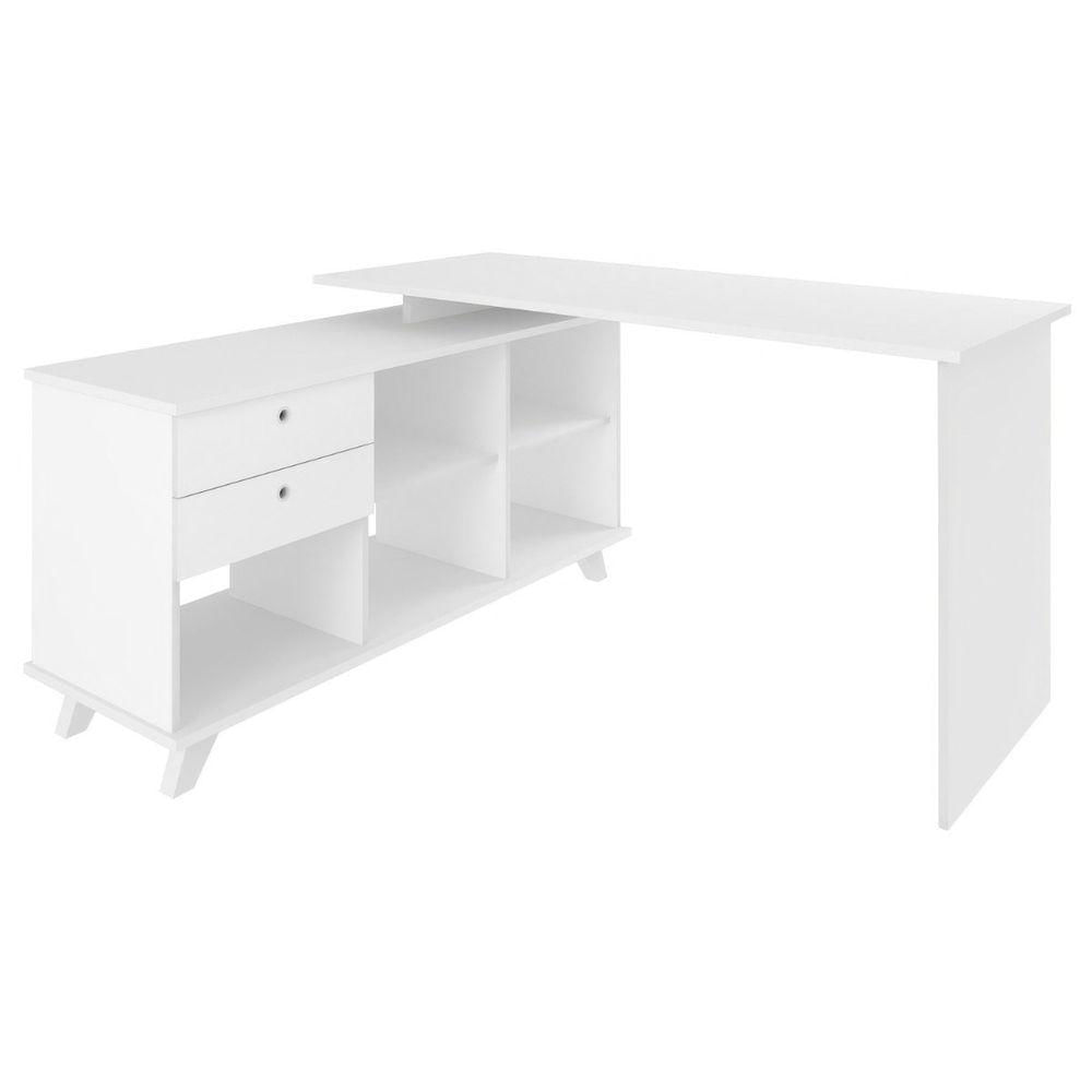 Escrivaninha Mesa Em L Escritório Com Gavetas E Nichos Gold Branco