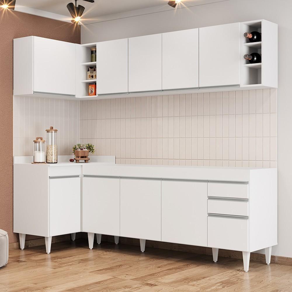 Miniatura Armário De Cozinha Modulado De Canto Direito 5 Peças Cp43 Balcão Sem Tampo Branco - Lumil