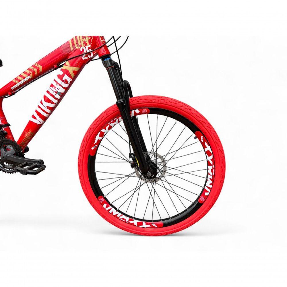 Miniatura Bicicleta Aro 26 Vikingx Tuff Câmbios Shimano Freio Hidráulico 21v Freeride Aro Vmaxx Flame vermelho X25