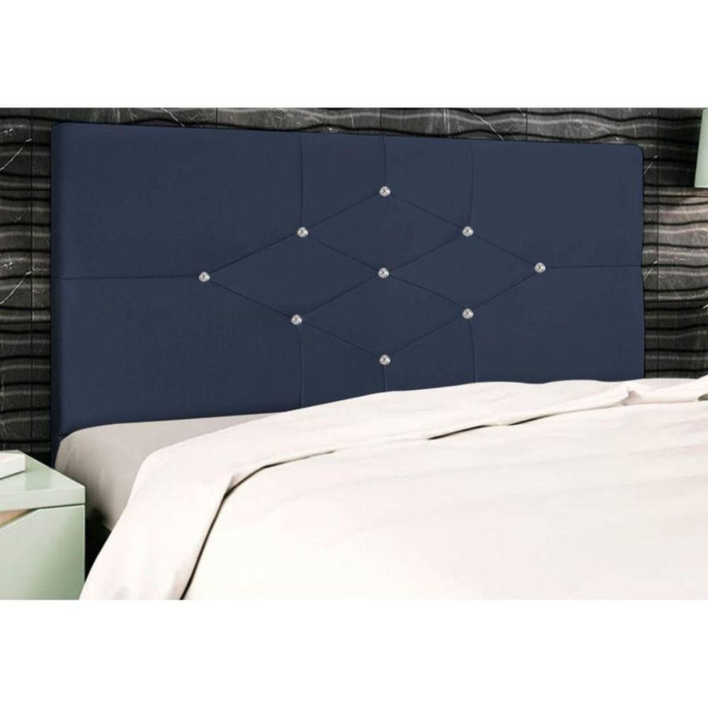 Miniatura Cabeceira Solteiro 90cm Virgínia Suede Azul Marinho E Frame