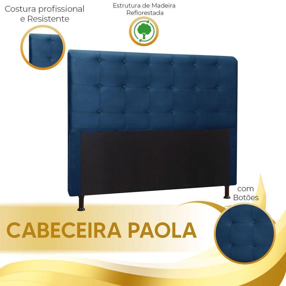 Miniatura Cabeceira Cama Box Quarto Casal Paola 1,40 Veludo Speciale Home Azul