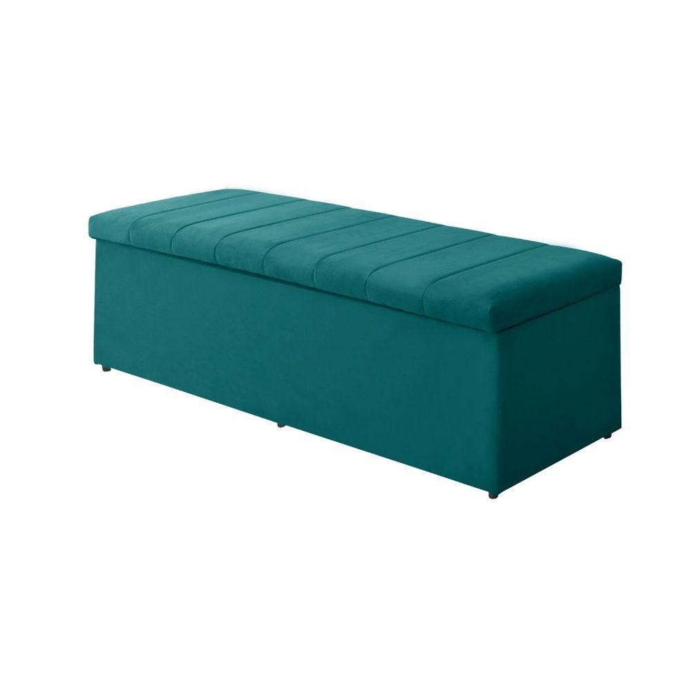 Miniatura Calçadeira Baú Recamier Queen 158 Cm Vitória Suede Azul Tiffany