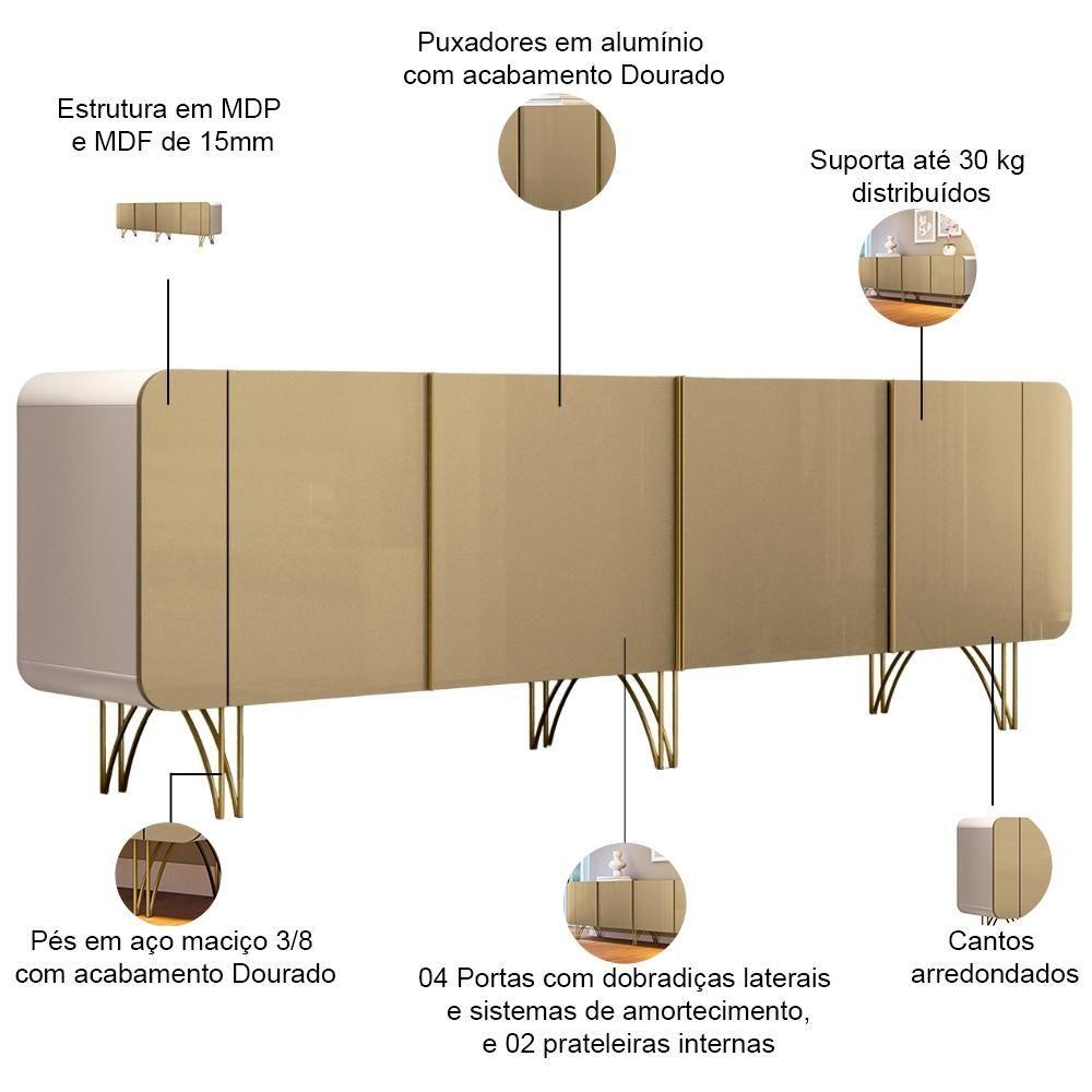 Miniatura Kit Aparador Buffet Bar Living Santiago Com Cristaleira Adega Síria B01 Off White Champagne - Lyam Decor