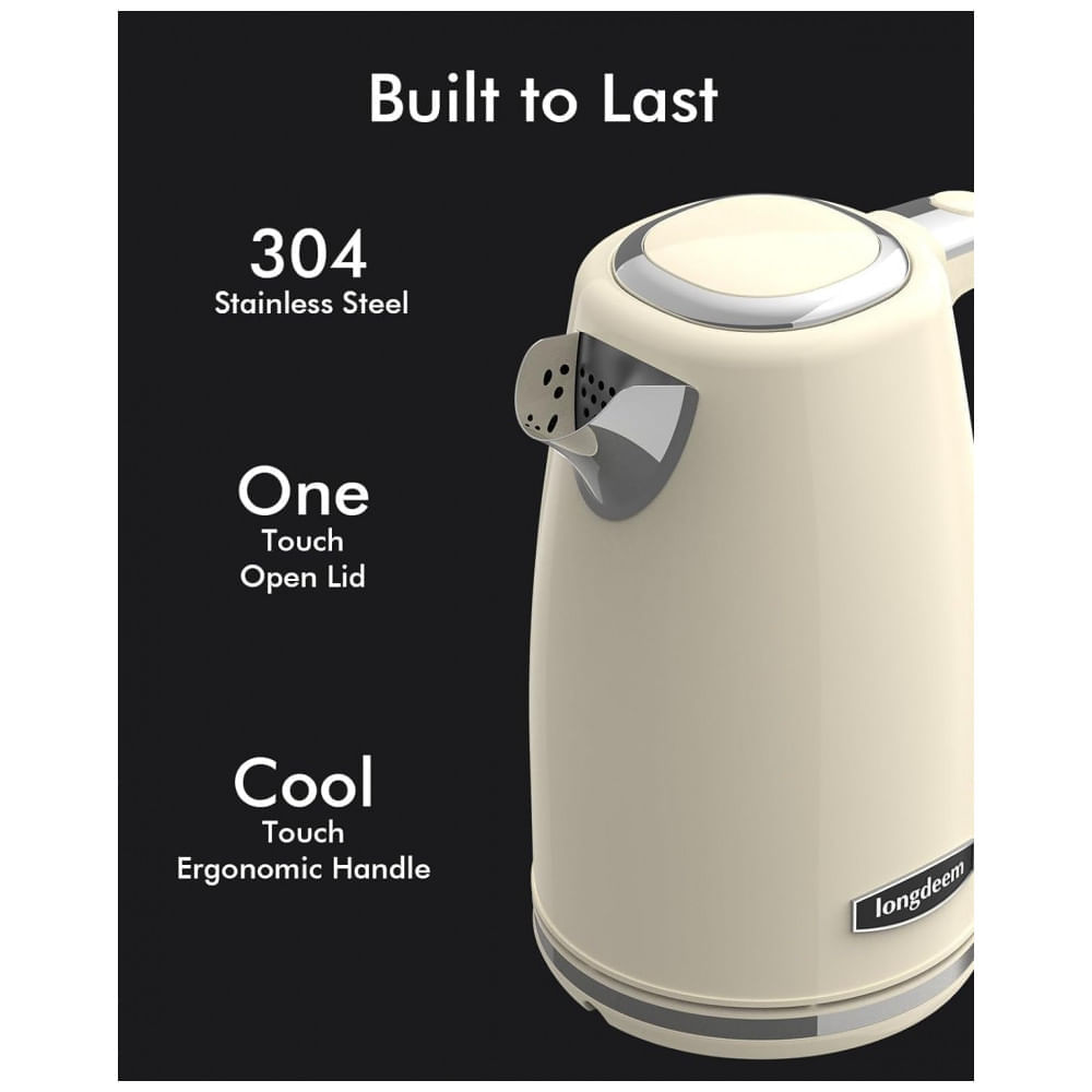 Miniatura Chaleira Elétrica Retrô 1,7L em Aço Inoxidável com Desligamento Automático e Proteção Contra Fervura, 110V 1500W, Longde...