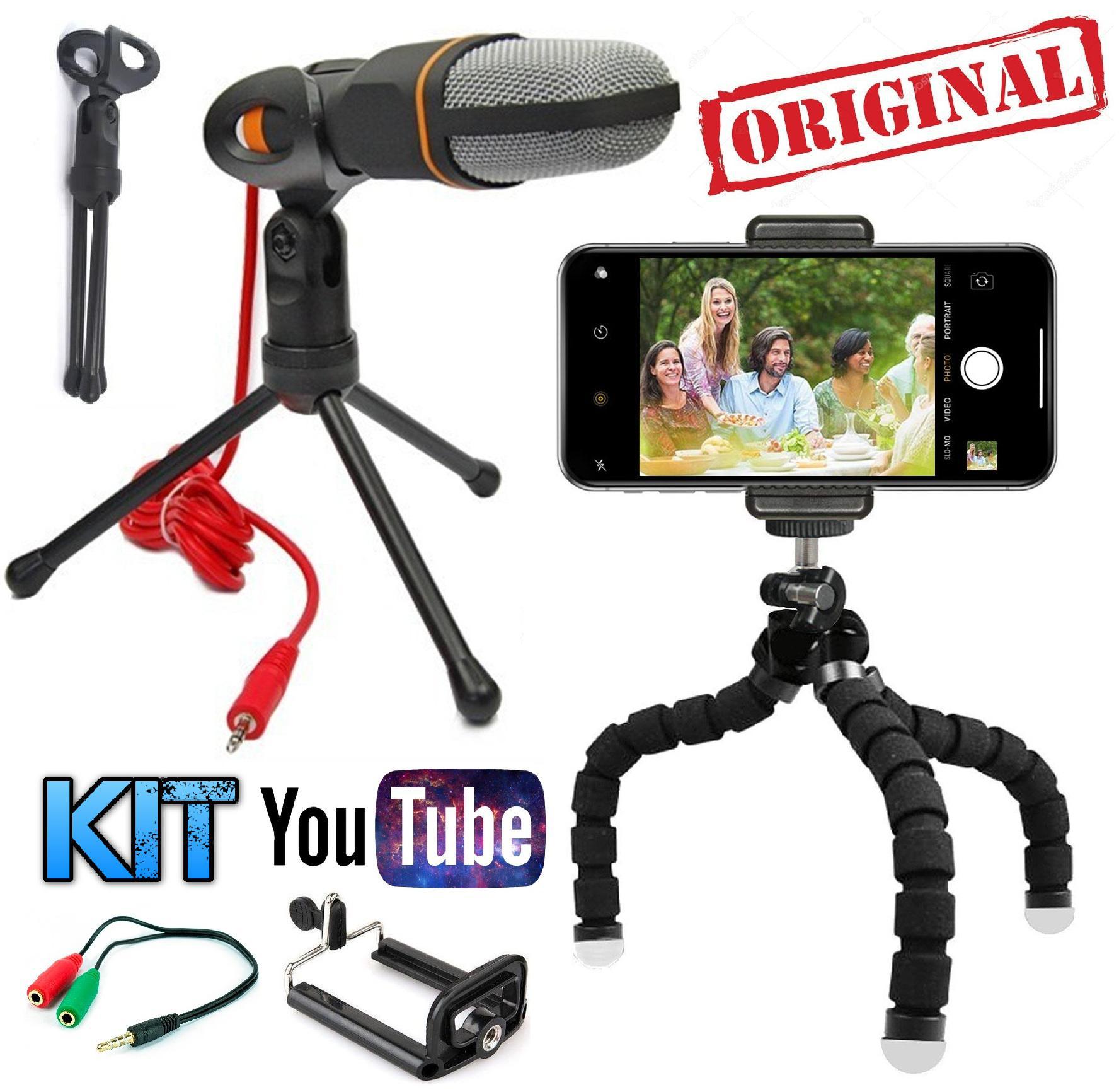 Miniatura Kit Webcam Iluminador Microfone Gravação Vídeo Aula Reunião