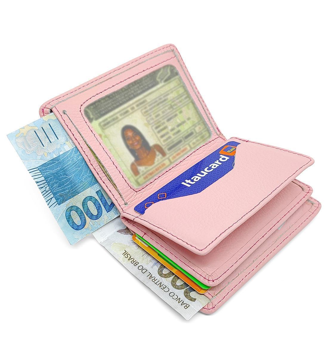 Porta Cartões Feminino De Couro Pequeno Cnh Cédulas