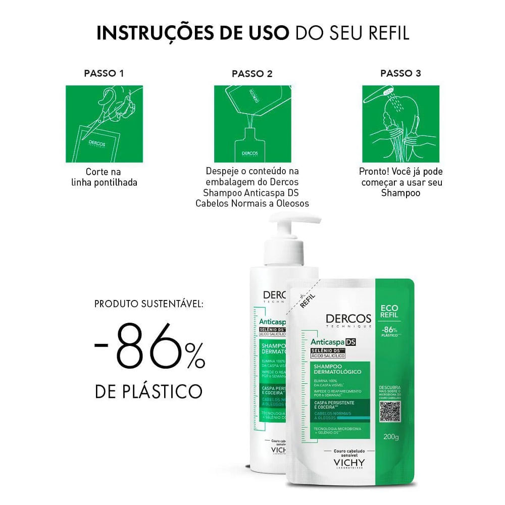 Refil Shampoo Anticaspa Ds Vichy Dercos Oily Cabelos Normais a Oleosos 200g
