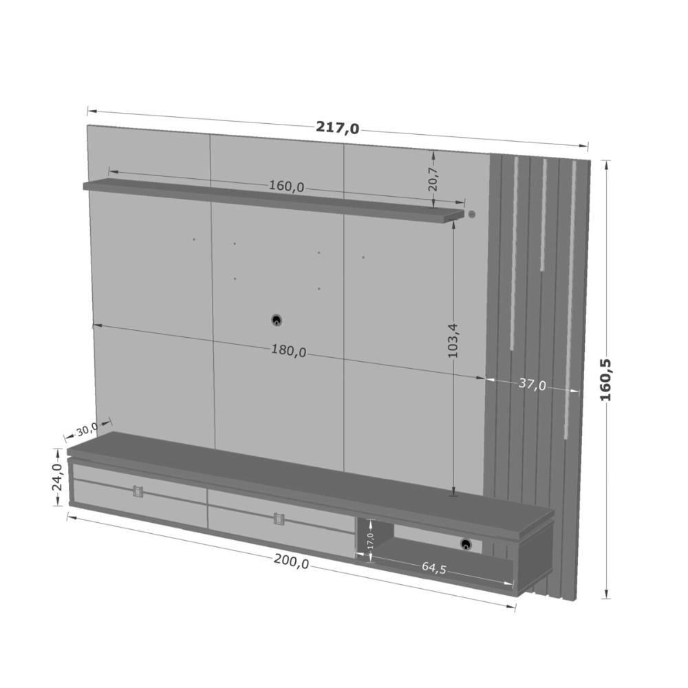 Miniatura Painel Para Tv Até 80 Polegadas Com Ripado Fita Led E 2 Gavetas Multimóveis Cr45285 Off White/naturalle
