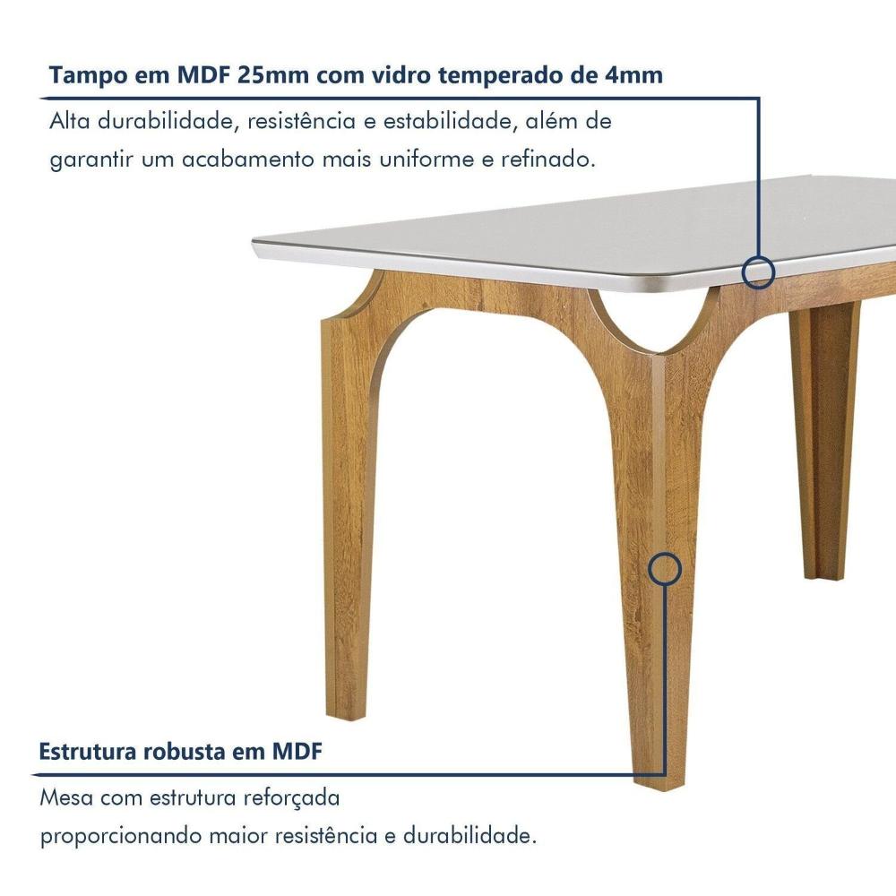 Miniatura Conjunto Mesa Melina 170cm X 90cm com 6 Cadeiras Carolina Tampo Smart Plus com Vidro Cinamomo/Off White/Bege Claro