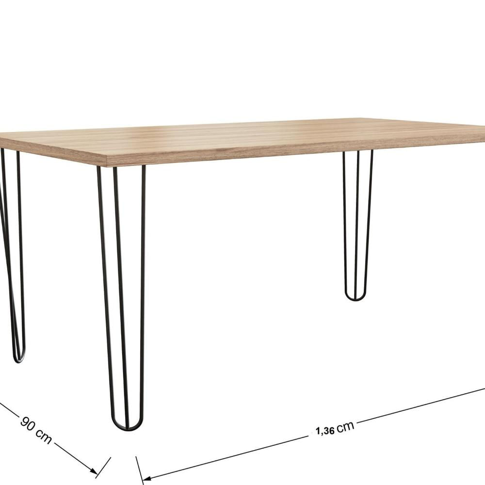 Miniatura Mesa para Sala de Jantar Estilo Industrial Hairpin Preto/Amadeirado